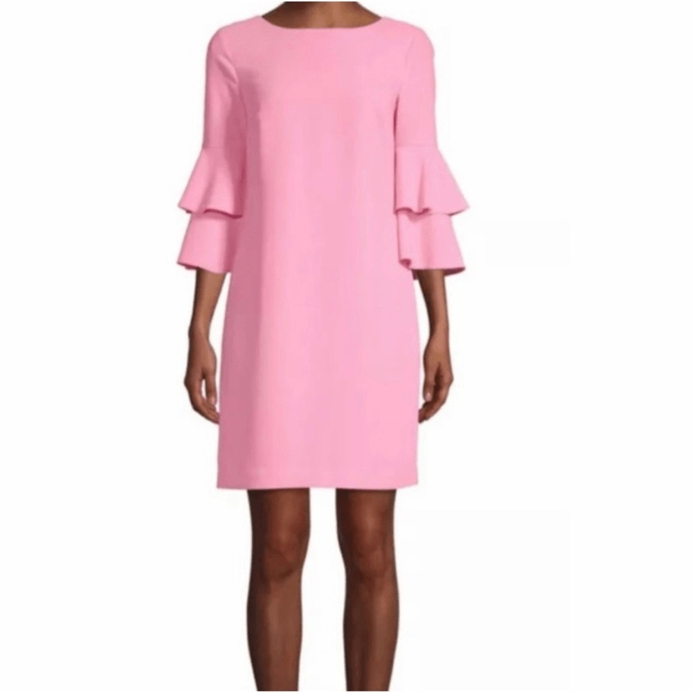 NWT $358 Trina Turk Blossom Pink Leona Tiered Ruffled Sleeve Dress 2 NWT $358